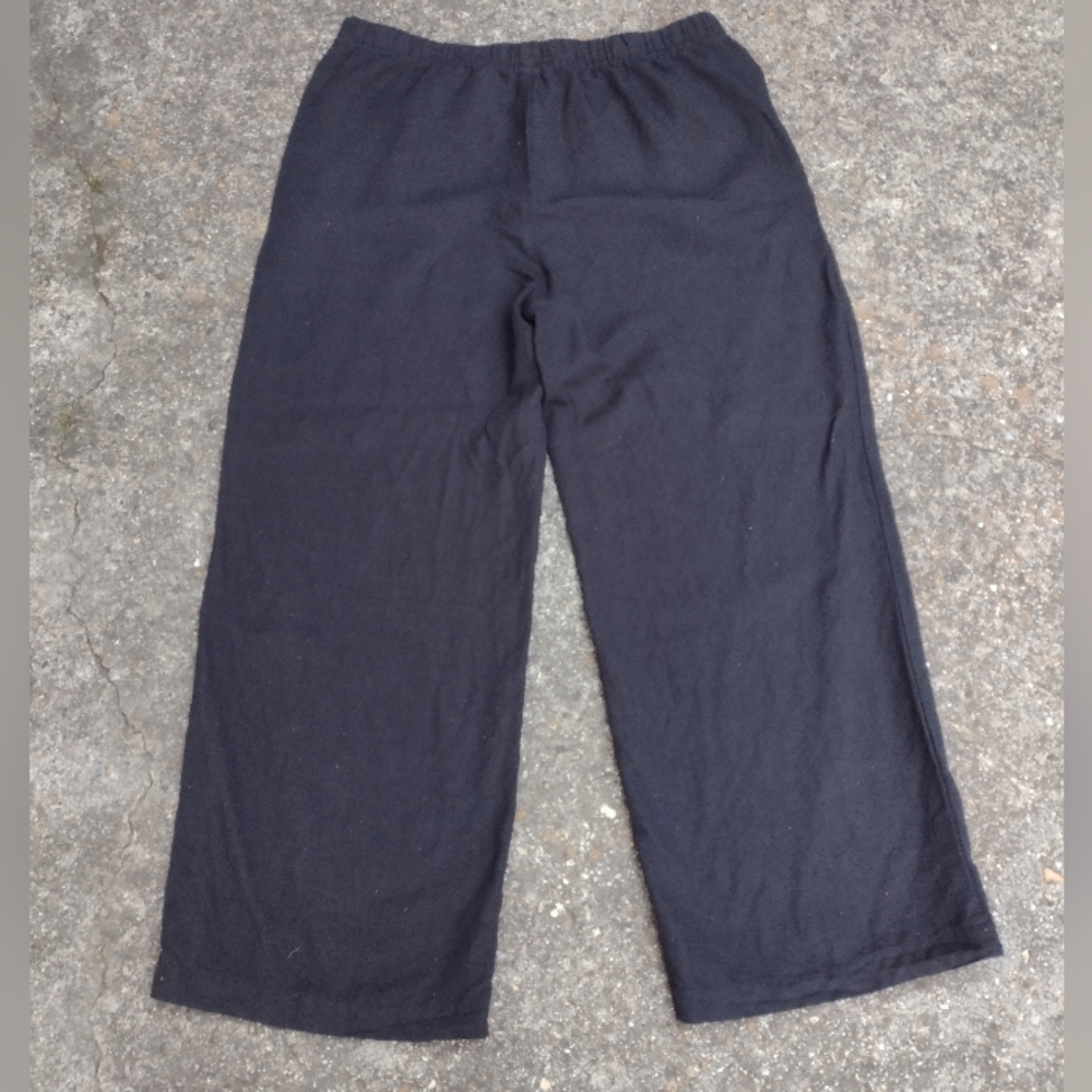 H&M Linen Blend Wide Leg Pants Black Drawstring High Rise - Picture 4 of 6